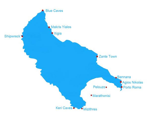 Zante Map beach spots